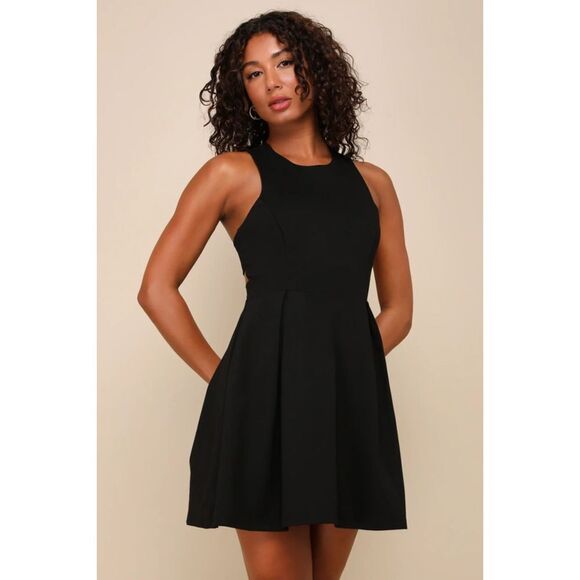LULUS Cutout And About Black Sleeveless Skater Mini Dress Size XS - Picture 1 of 11